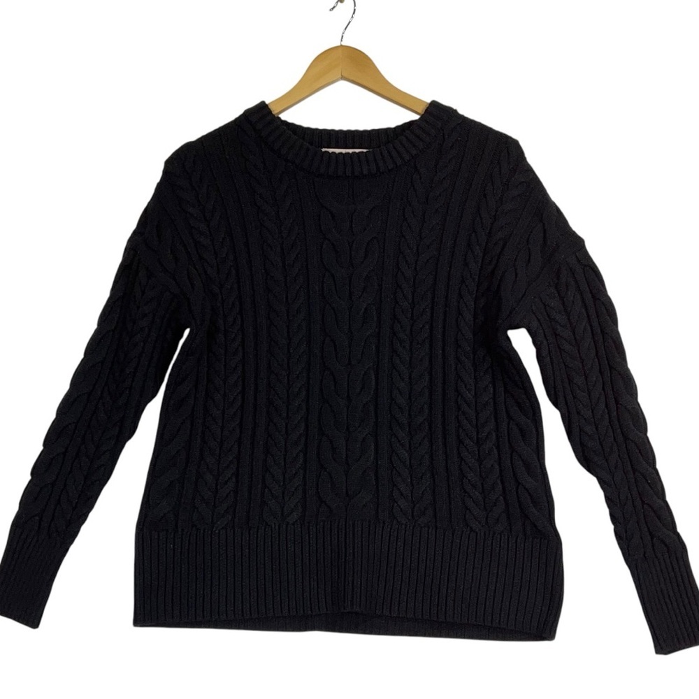 Philosophy Ribbed Crewneck Black Cable Knit Sweater NWT